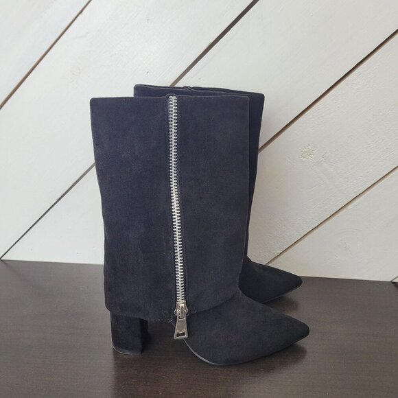 YOKI VIXXIE Women's 7 Fold Over Heel Boots With Zipper, Black, - Picture 1 of 10